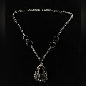 Silver Tone Black Stone Pendant Necklace - Women's Jewelry
